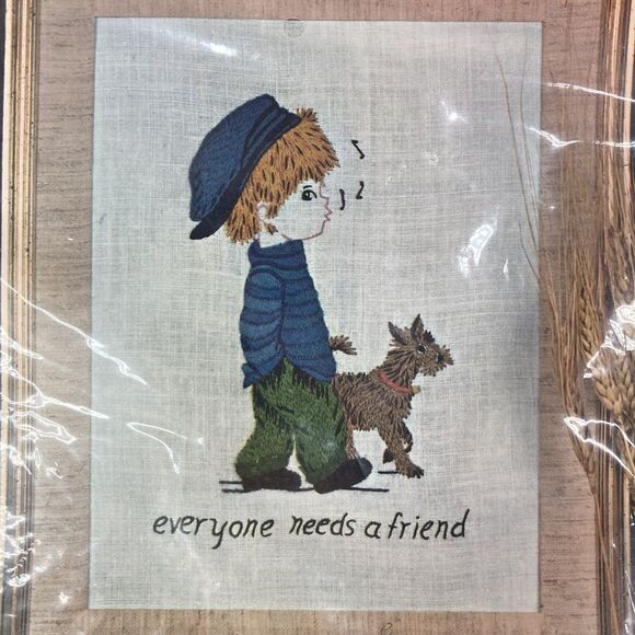 Vintage Vogart  Needlepoint Kit Moppets Dog Everyone Needs A Friend 1974 Unused - Picture 2 of 6